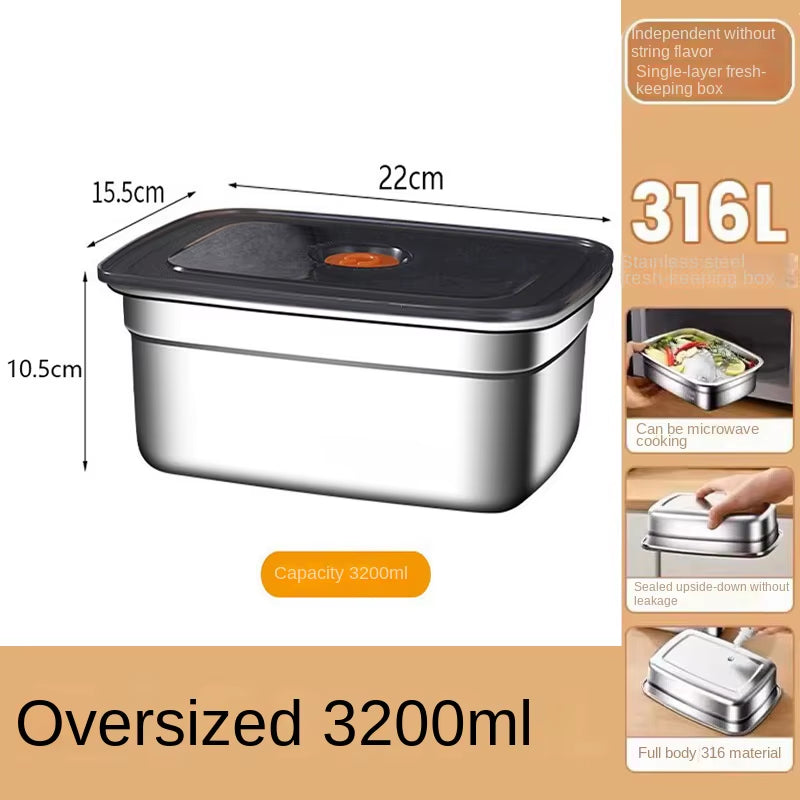 304 Stainless Steel Crisper, Lunch Box, Sealed Leak-Proof Bento Box, Refrigerator Freezer Storage Box, Camping Lunch Box