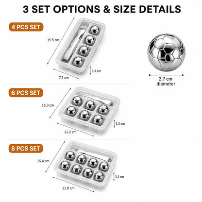 Soccer Whiskey Stones Stainless Steel Ice Cubes Reusable Metal Chilling Balls with Tongs Cool Gifts for Men Bar Accessories