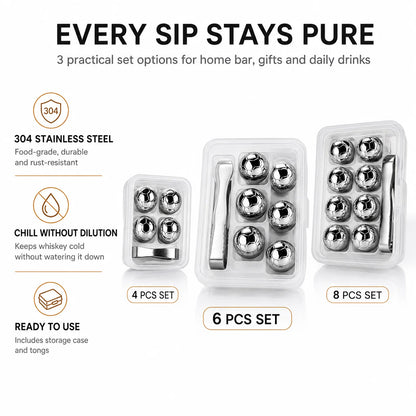 Soccer Whiskey Stones Stainless Steel Ice Cubes Reusable Metal Chilling Balls with Tongs Cool Gifts for Men Bar Accessories