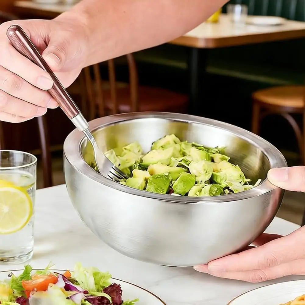 Premium 304 Stainless Steel Double Wall Insulated Salad Bowl with Non-Slip Base – Perfect for Hot and Cold Dishes!