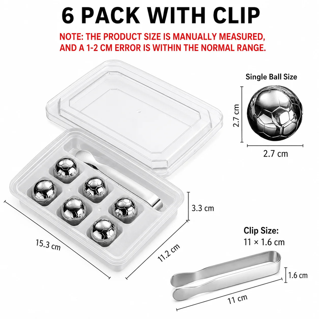 Soccer Whiskey Stones Stainless Steel Ice Cubes Reusable Metal Chilling Balls with Tongs Cool Gifts for Men Bar Accessories