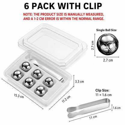 Soccer Whiskey Stones Stainless Steel Ice Cubes Reusable Metal Chilling Balls with Tongs Cool Gifts for Men Bar Accessories