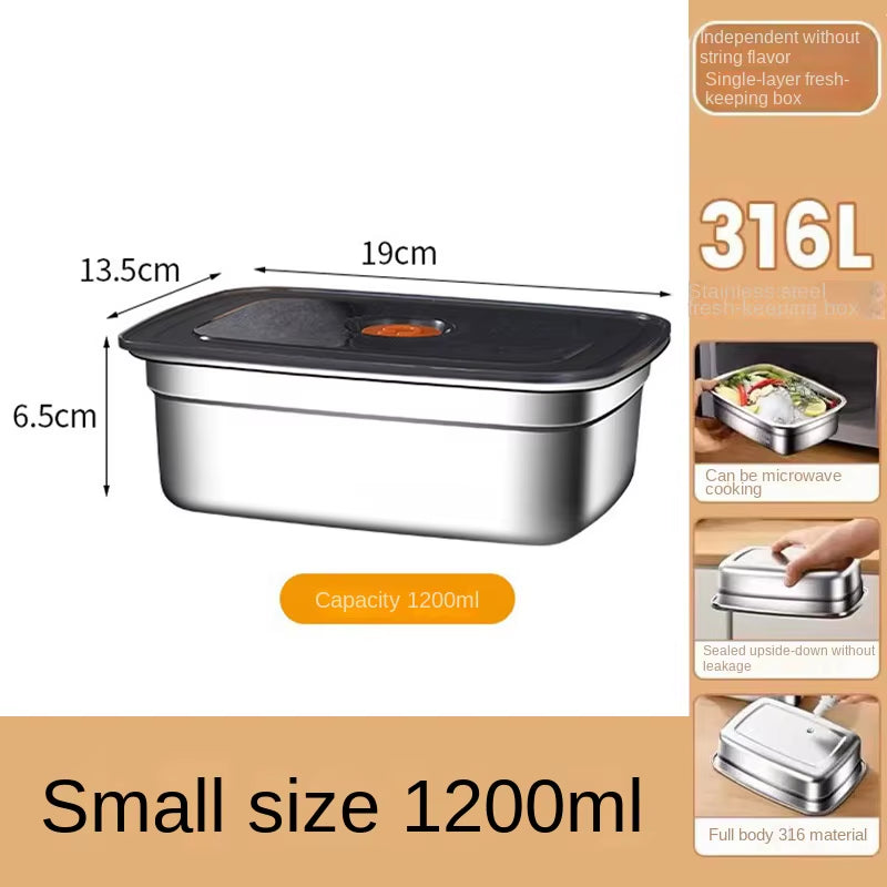 304 Stainless Steel Crisper, Lunch Box, Sealed Leak-Proof Bento Box, Refrigerator Freezer Storage Box, Camping Lunch Box
