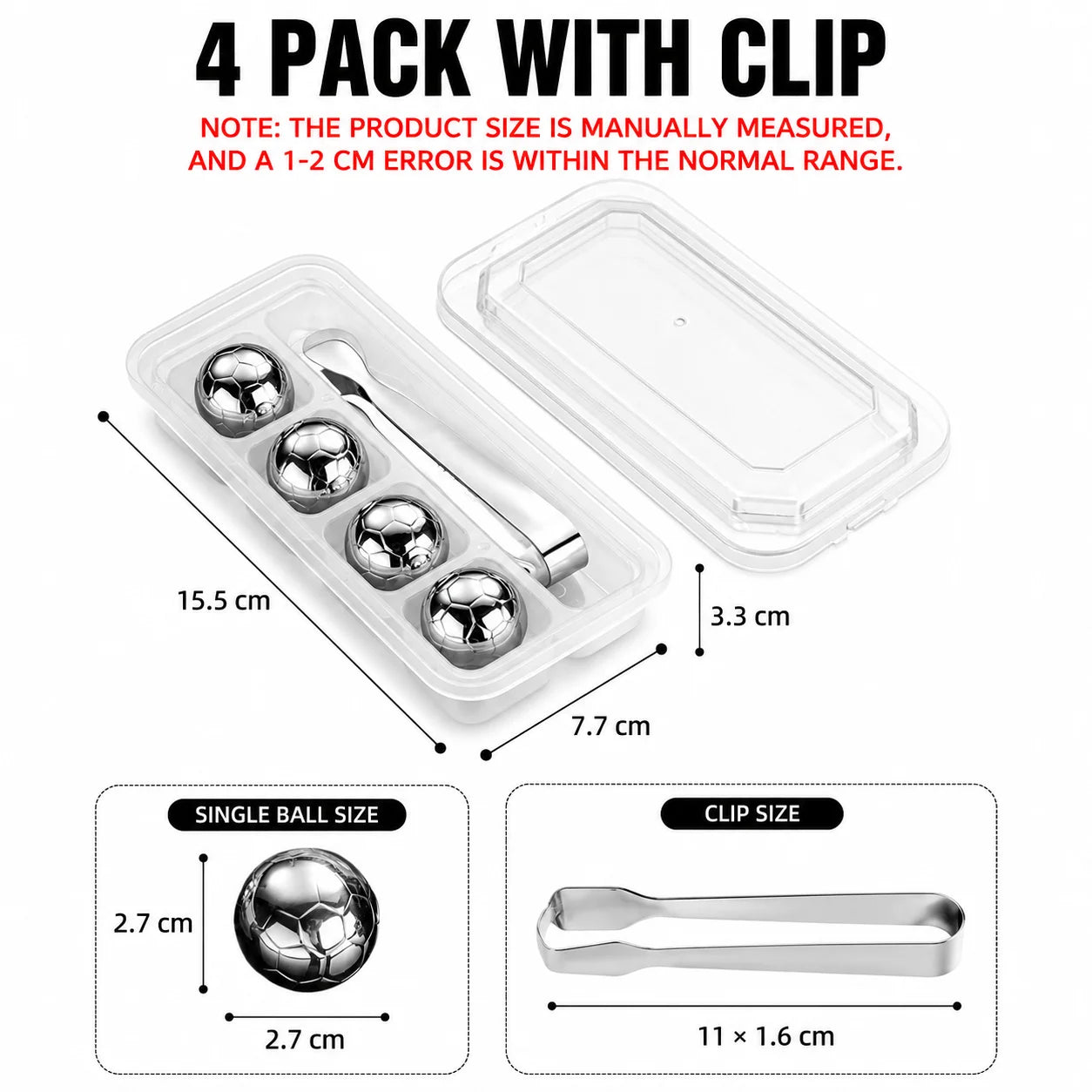 Soccer Whiskey Stones Stainless Steel Ice Cubes Reusable Metal Chilling Balls with Tongs Cool Gifts for Men Bar Accessories