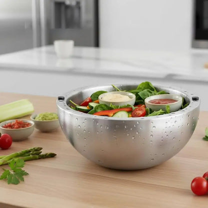 Premium 304 Stainless Steel Double Wall Insulated Salad Bowl with Non-Slip Base – Perfect for Hot and Cold Dishes!