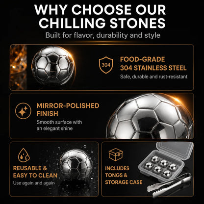 Soccer Whiskey Stones Stainless Steel Ice Cubes Reusable Metal Chilling Balls with Tongs Cool Gifts for Men Bar Accessories