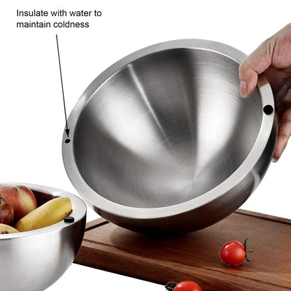 Premium 304 Stainless Steel Double Wall Insulated Salad Bowl with Non-Slip Base – Perfect for Hot and Cold Dishes!
