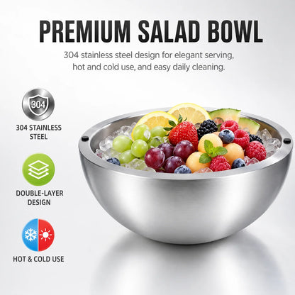 Elevate Your Dining Experience with Our 16/20/24Cm Double Walled Stainless Steel Dip Chiller Bowl - Perfect for Fruit Salads and Hot Dishes!