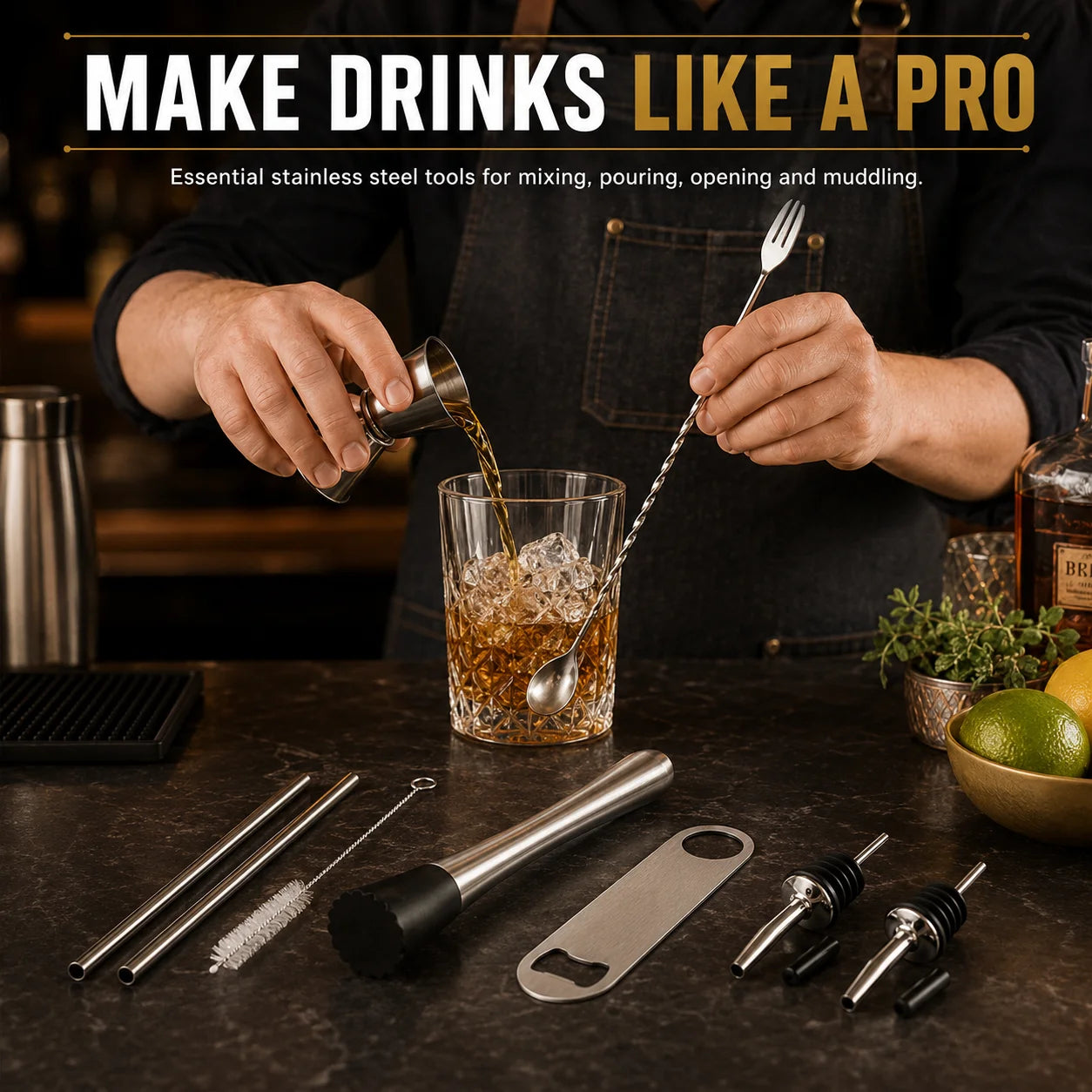 Elevate Your Home Bar with Our 5-Piece Stainless Steel Cocktail Tool Set – Perfect for Mixologists and Entertainers!