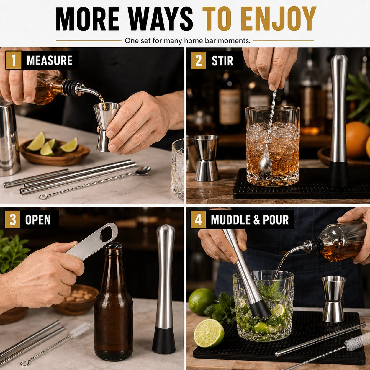 Elevate Your Home Bar with Our 5-Piece Stainless Steel Cocktail Tool Set – Perfect for Mixologists and Entertainers!
