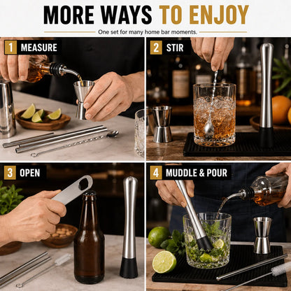 Elevate Your Home Bar with Our 5-Piece Stainless Steel Cocktail Tool Set – Perfect for Mixologists and Entertainers!