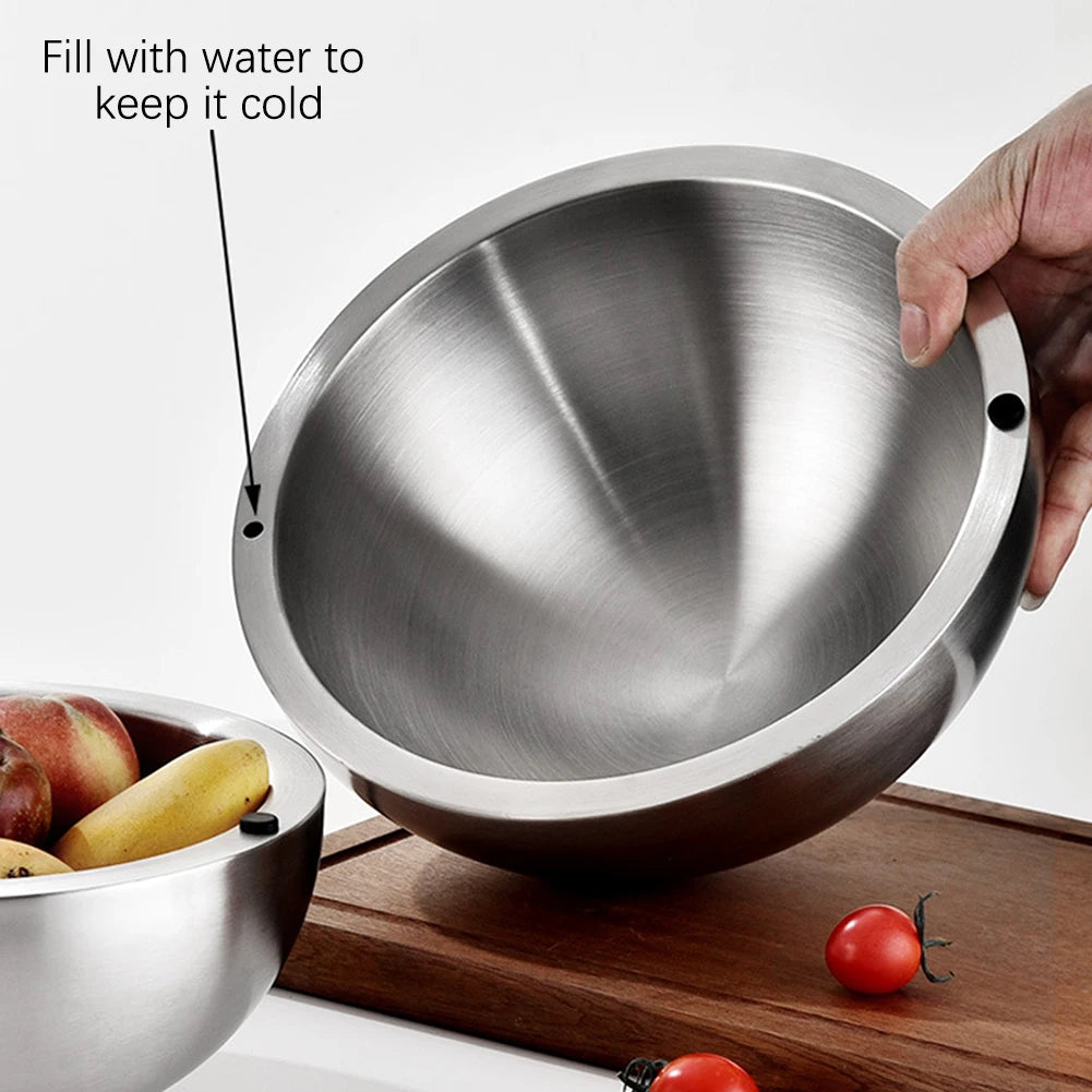 Elevate Your Dining Experience with Our 304 Thickened Stainless Steel Double Wall Insulated Salad Mixing Bowls - Perfect for Hot & Cold Serving!