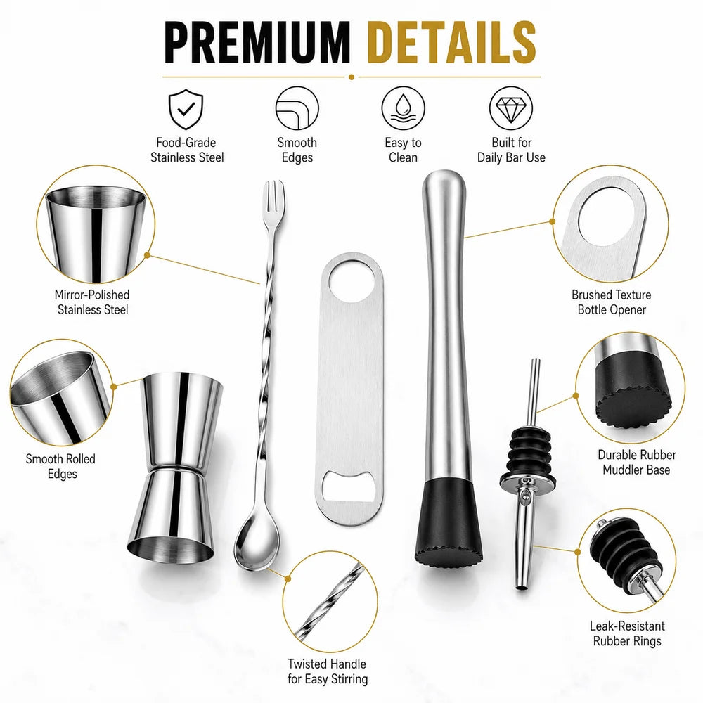 Elevate Your Home Bar with Our 5-Piece Stainless Steel Cocktail Tool Set – Perfect for Mixologists and Entertainers!