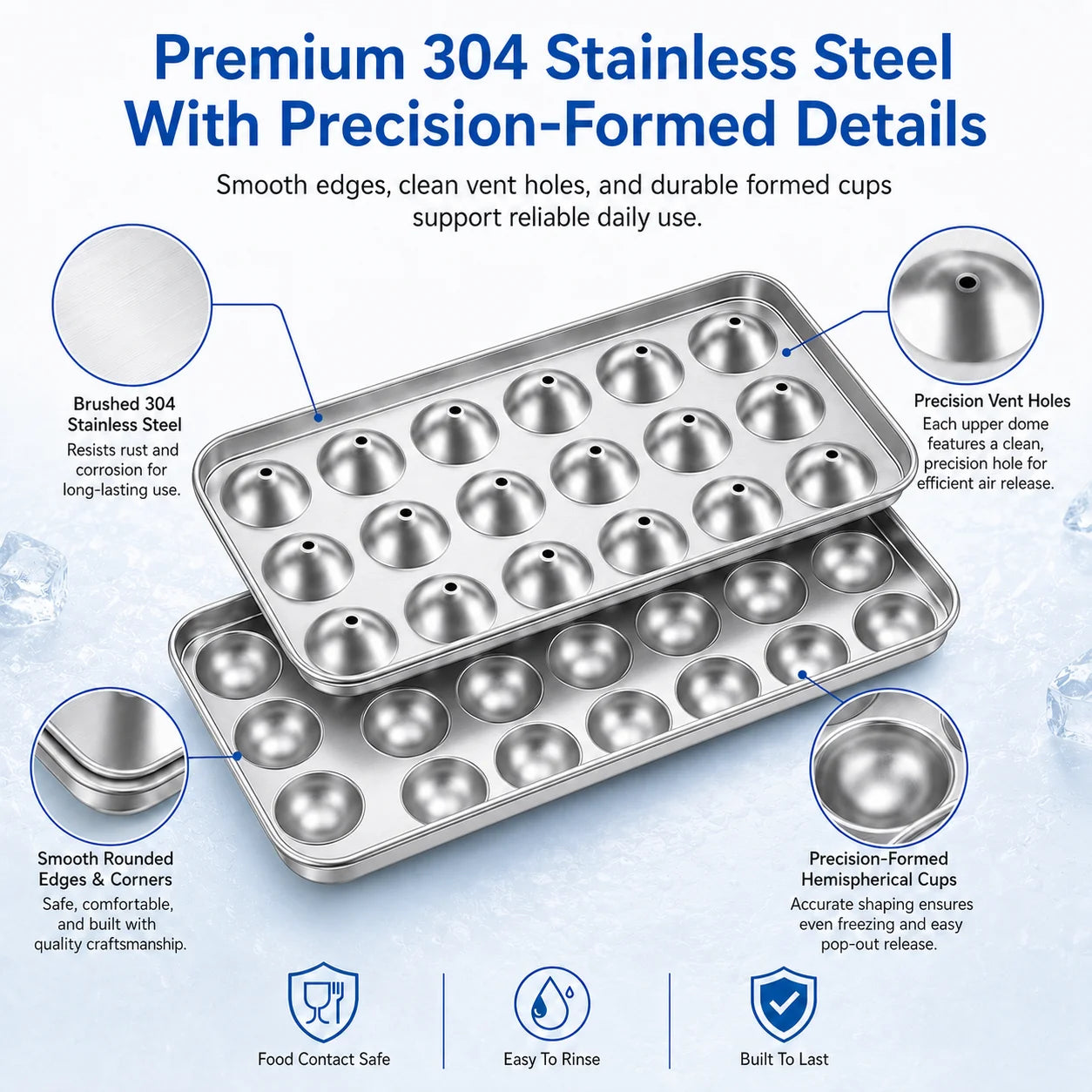 Experience Effortless Elegance with Our 304 Stainless Steel 18-Grid Ice Sphere Maker – Perfect for Whiskey and Cocktails!
