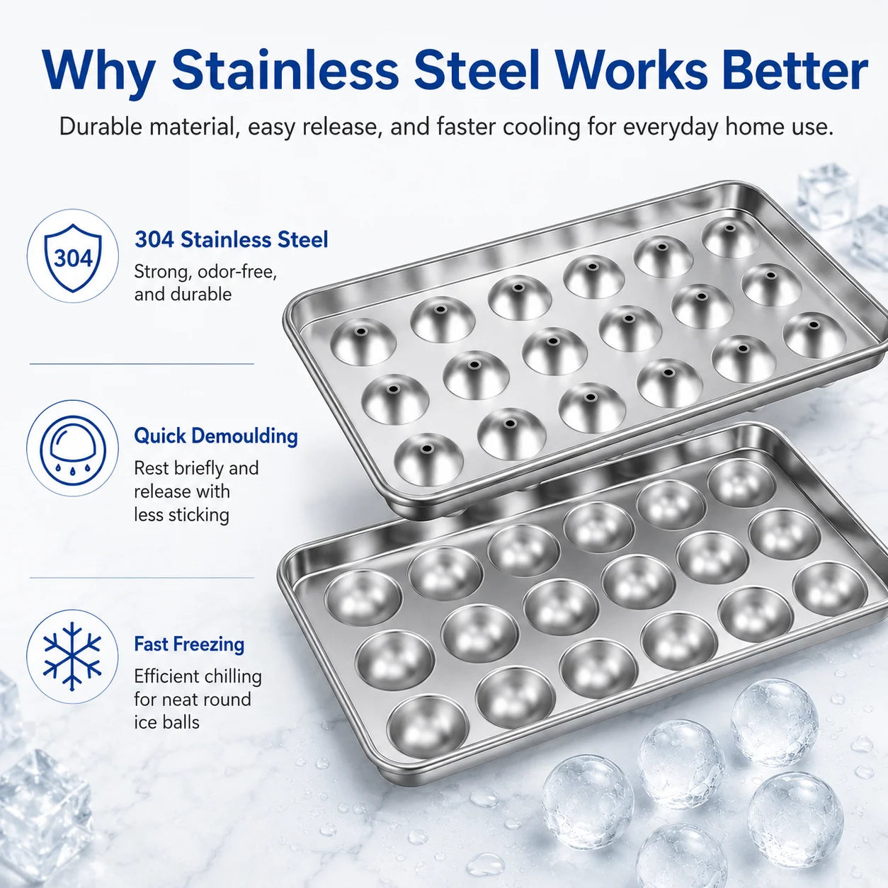 Experience Effortless Elegance with Our 304 Stainless Steel 18-Grid Ice Sphere Maker – Perfect for Whiskey and Cocktails!