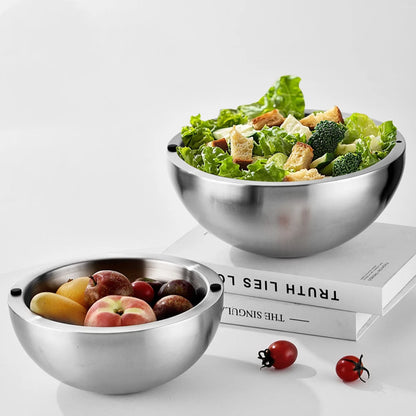 Elevate Your Dining Experience with Our 304 Thickened Stainless Steel Double Wall Insulated Salad Mixing Bowls - Perfect for Hot & Cold Serving!
