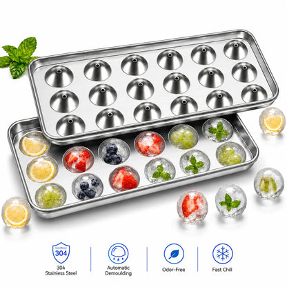 Experience Effortless Elegance with Our 304 Stainless Steel 18-Grid Ice Sphere Maker – Perfect for Whiskey and Cocktails!