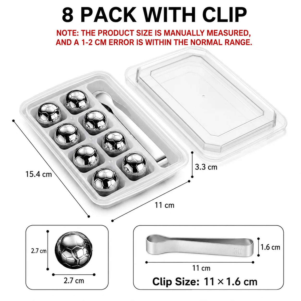 Soccer Whiskey Stones Stainless Steel Ice Cubes Reusable Metal Chilling Balls with Tongs Cool Gifts for Men Bar Accessories