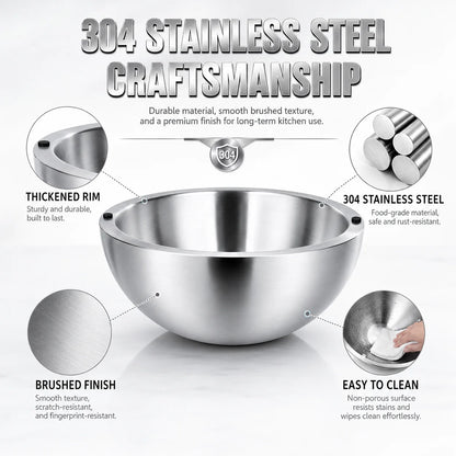 Elevate Your Dining Experience with Our 16/20/24Cm Double Walled Stainless Steel Dip Chiller Bowl - Perfect for Fruit Salads and Hot Dishes!