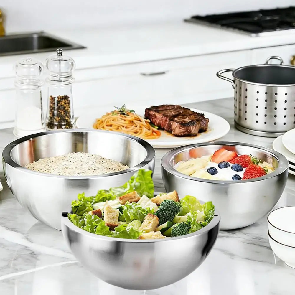 Premium 304 Stainless Steel Double Wall Insulated Salad Bowl with Non-Slip Base – Perfect for Hot and Cold Dishes!