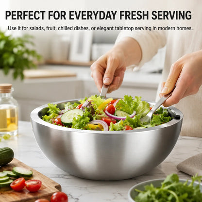 Elevate Your Dining Experience with Our 16/20/24Cm Double Walled Stainless Steel Dip Chiller Bowl - Perfect for Fruit Salads and Hot Dishes!