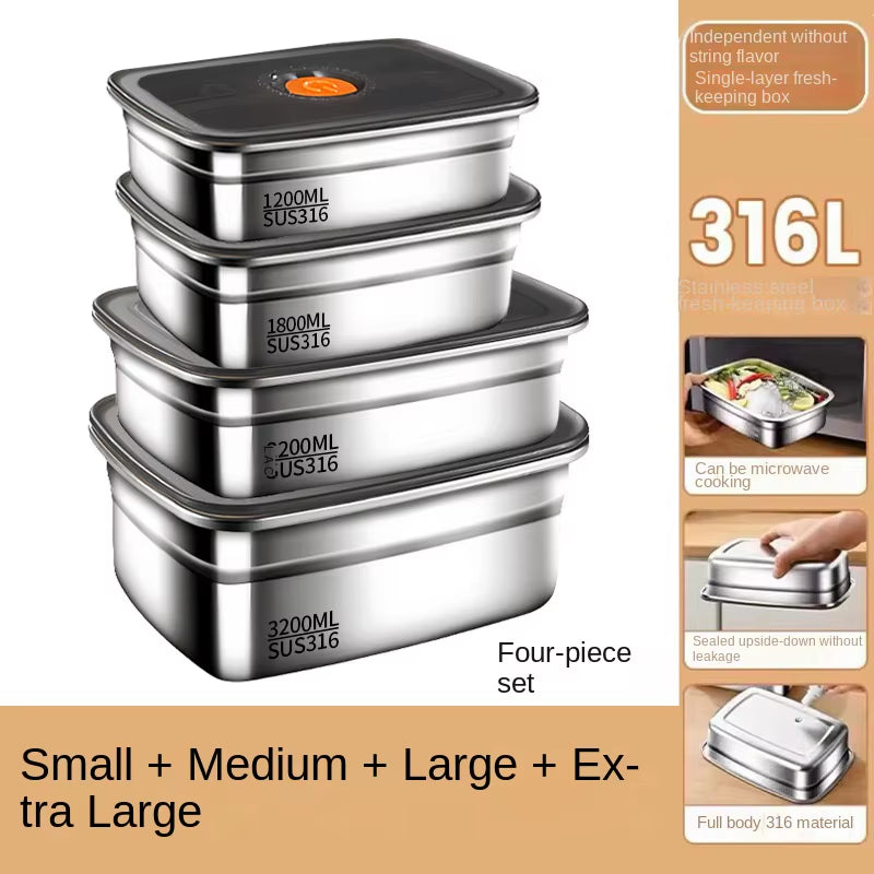 304 Stainless Steel Crisper, Lunch Box, Sealed Leak-Proof Bento Box, Refrigerator Freezer Storage Box, Camping Lunch Box