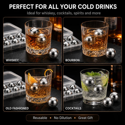 Soccer Whiskey Stones Stainless Steel Ice Cubes Reusable Metal Chilling Balls with Tongs Cool Gifts for Men Bar Accessories